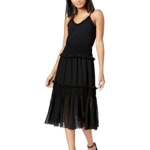 Maison Jules Smocked Fit Flare Midi Dress Black L